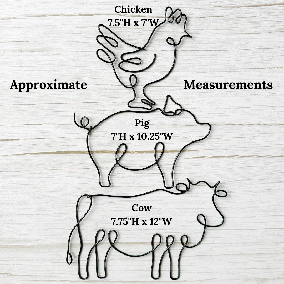 Farm Animal Wire Art – Chicken, Pig & Cow Wall Decor