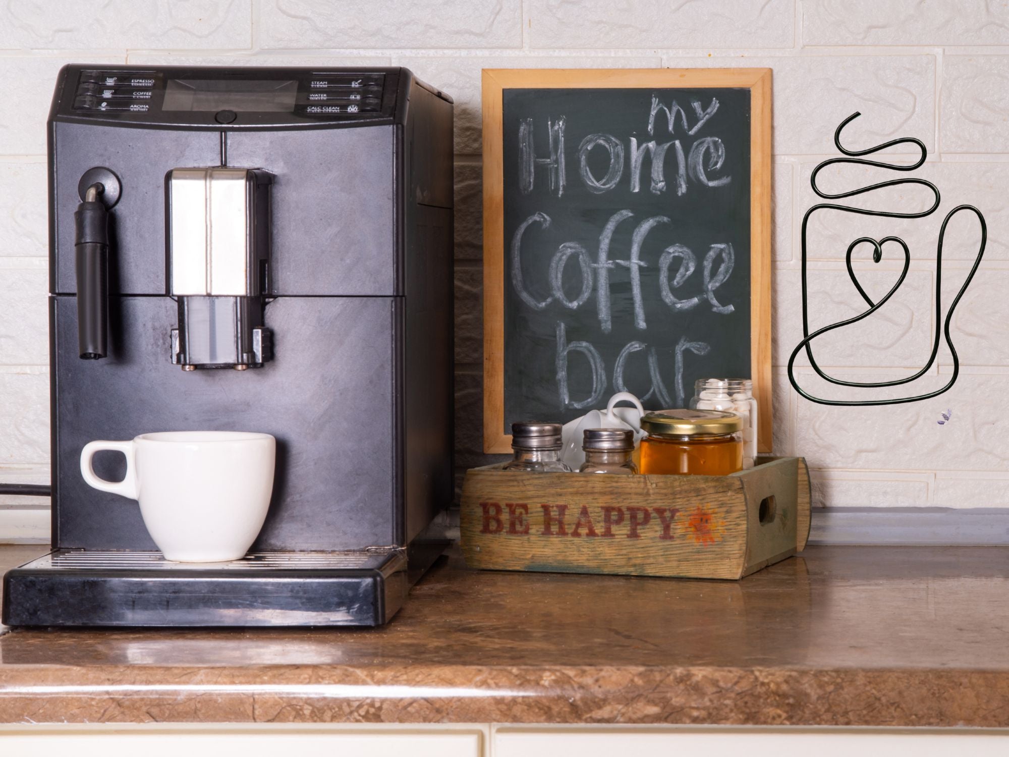 Wire Coffee Cup Sign with Heart - Handmade Metal Coffee Bar Decor