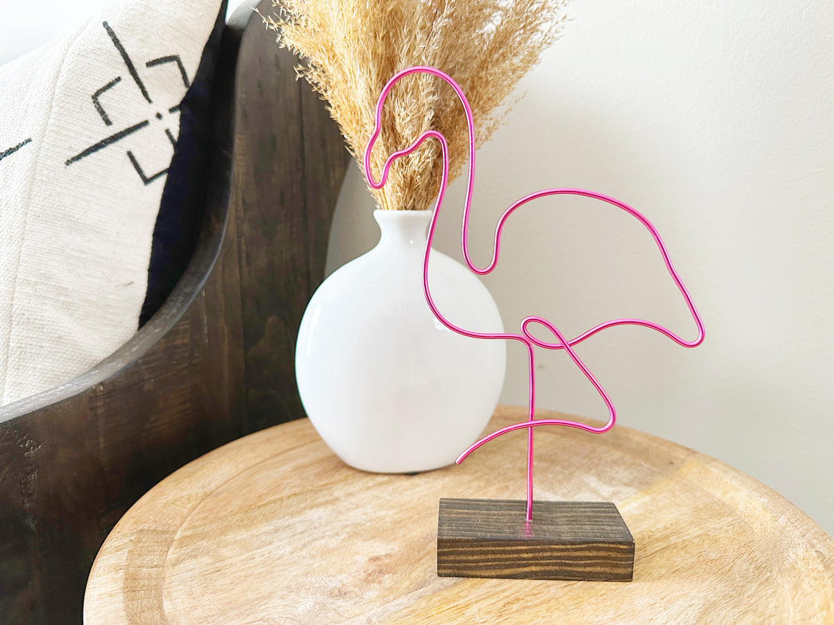 Pink Wire Flamingo Sculpture | Handcrafted Wire Art | Tropical Home Décor