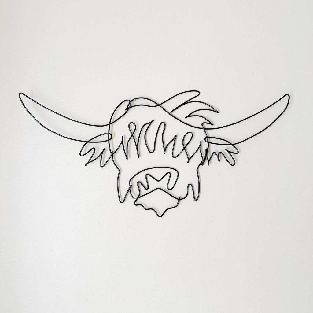 Handmade Highland Cow wire art wall décor – rustic western farmhouse style wall art